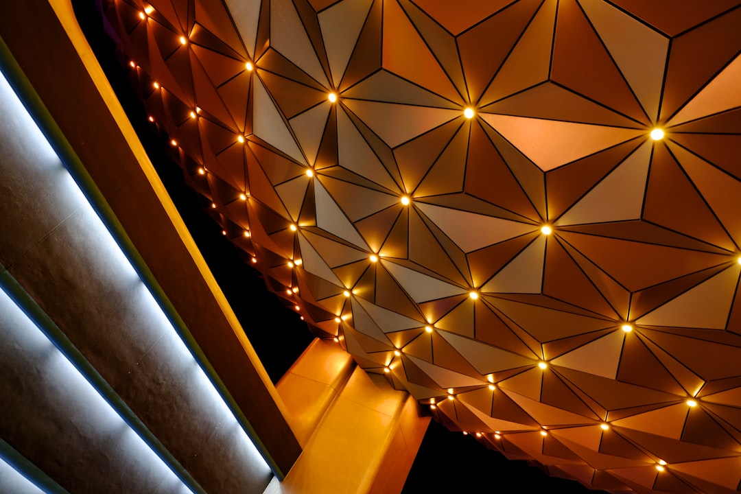 a ceiling that has lights on it,