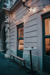 LED curtain draped over a café terrace, creating a cozy and inviting atmosphere at night.