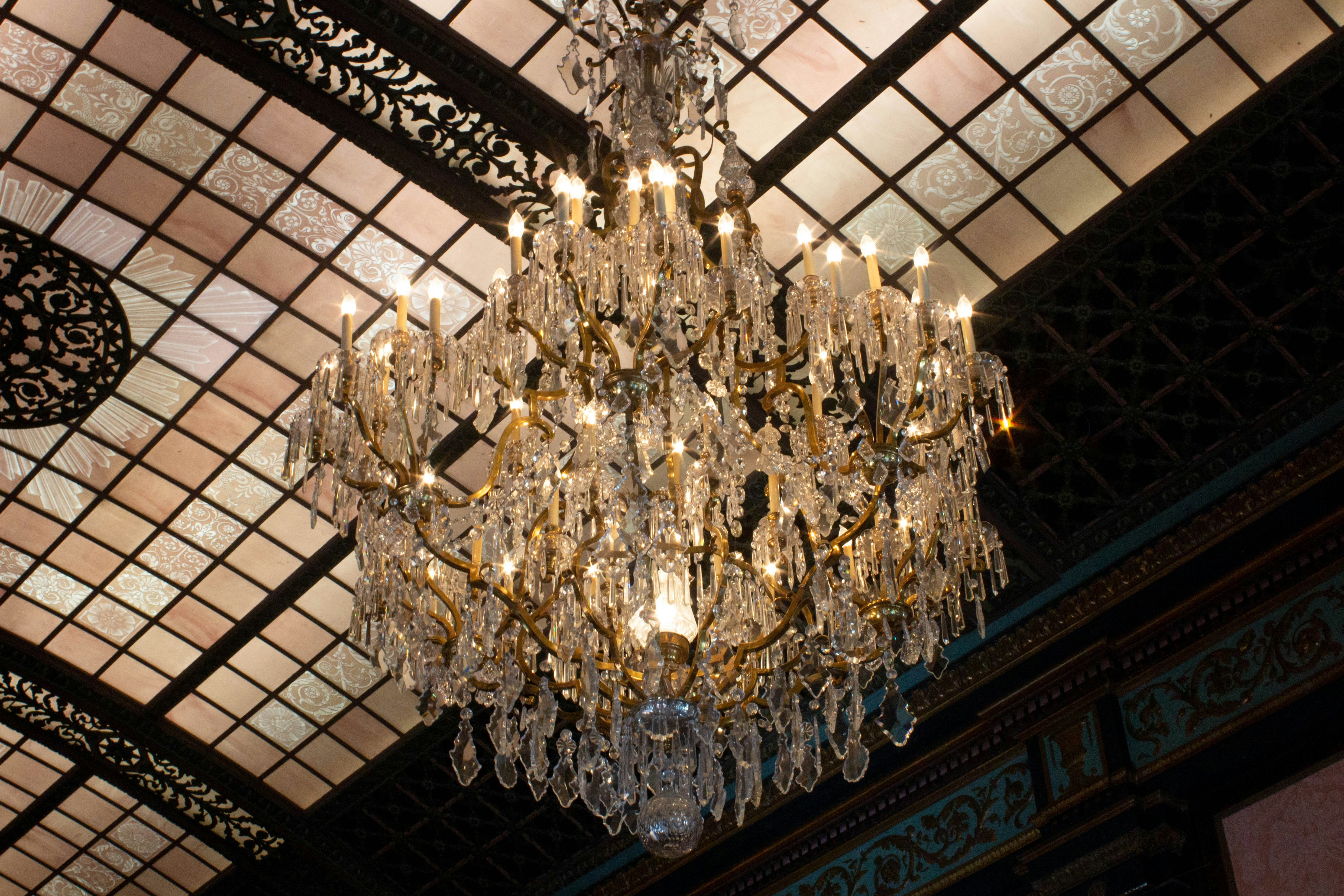 a chandelier hanging from the ceiling of a building