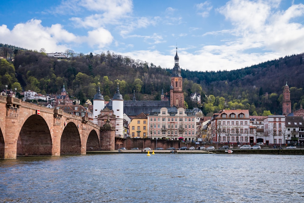 a bridge over a body of water next to a city