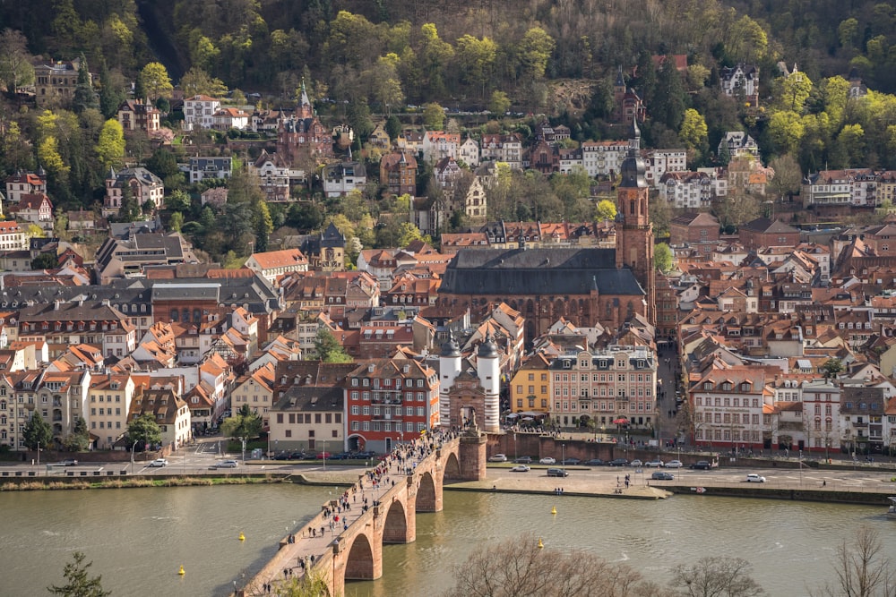 a view of a city and a bridge over a river