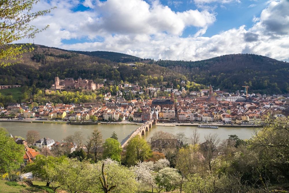 a view of a city with a river running through it