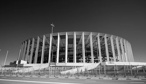 Close-up of the modern architecture of Estadio Akron in Guadalajara.