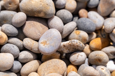 Rounded pebbles and cobbles neatly displayed, perfect for landscaping projects.