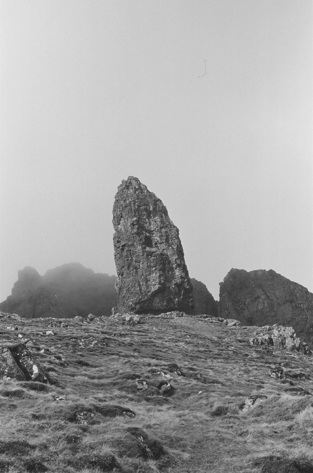 a black and white photo of a rock outcropping