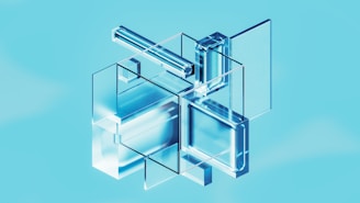 an abstract image of a glass cube on a blue background