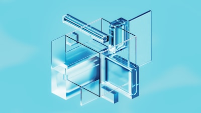 an abstract image of a glass cube on a blue background