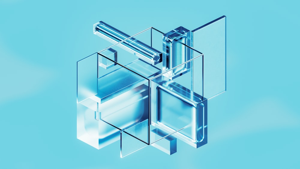 an abstract image of a glass cube on a blue background