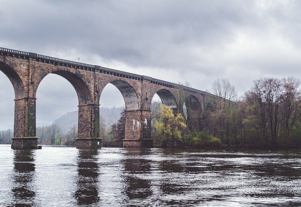 a bridge over a body of water on a cloudy day