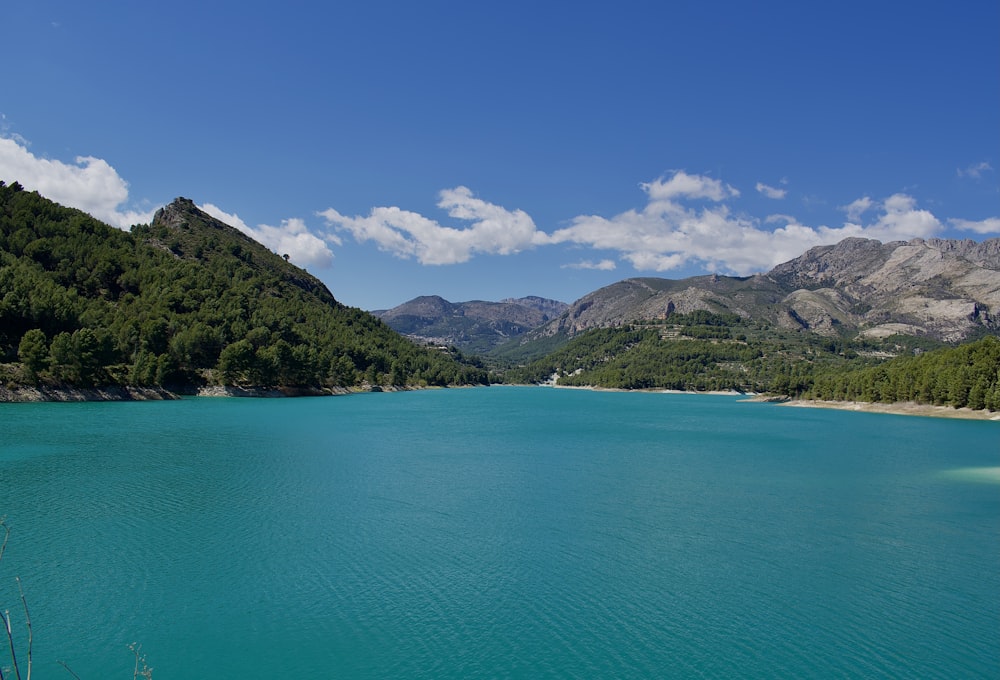 a large body of water surrounded by mountains