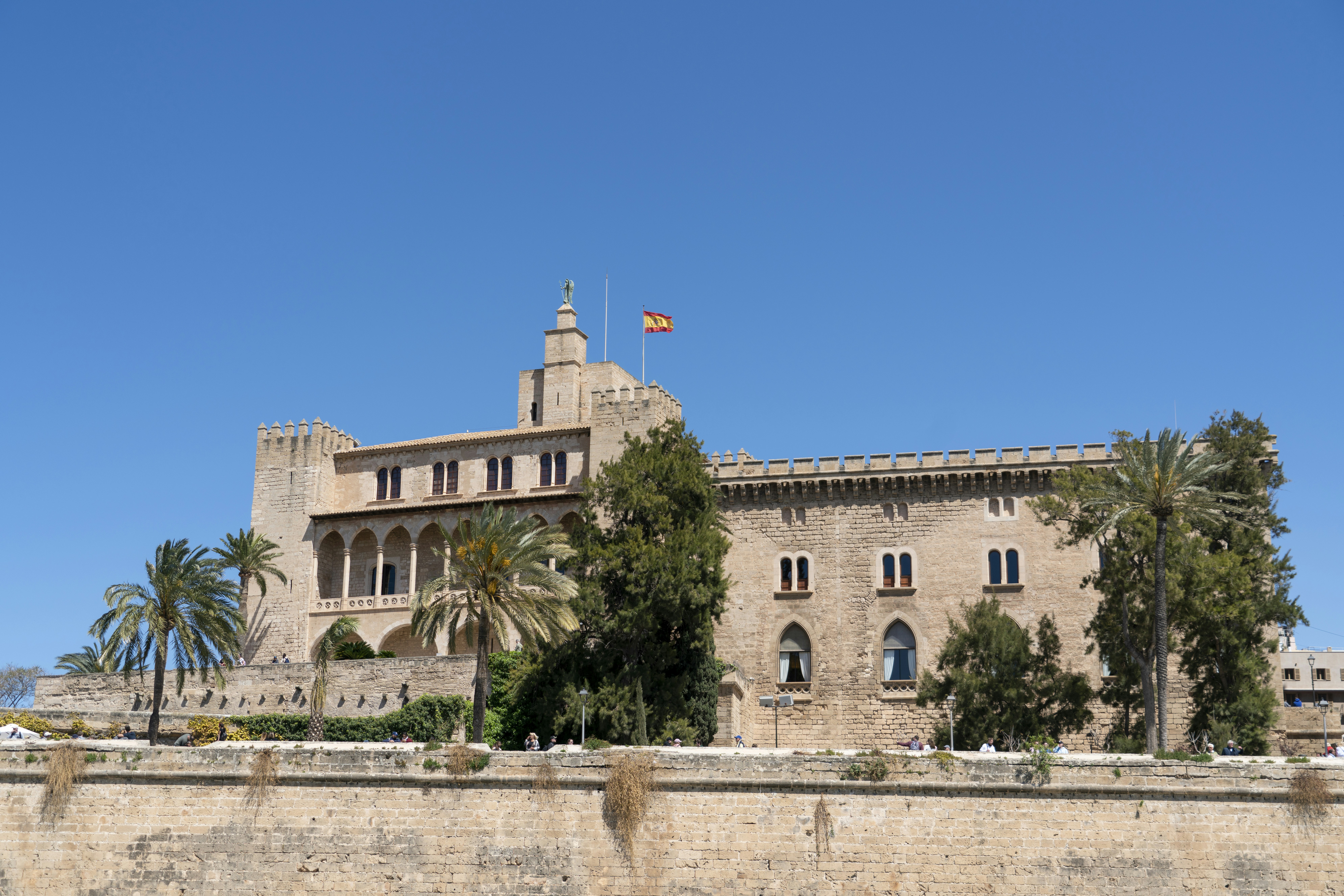 a large building with a flag on top of it