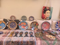 A collection of decorative toilet seats showcasing vibrant patterns.