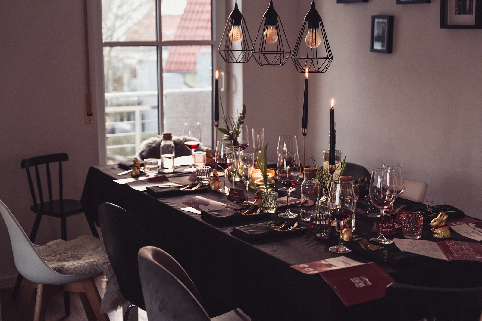 Set dining table in a warm restaurant room