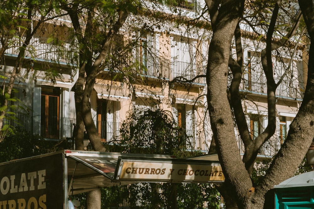 a street sign in front of a building