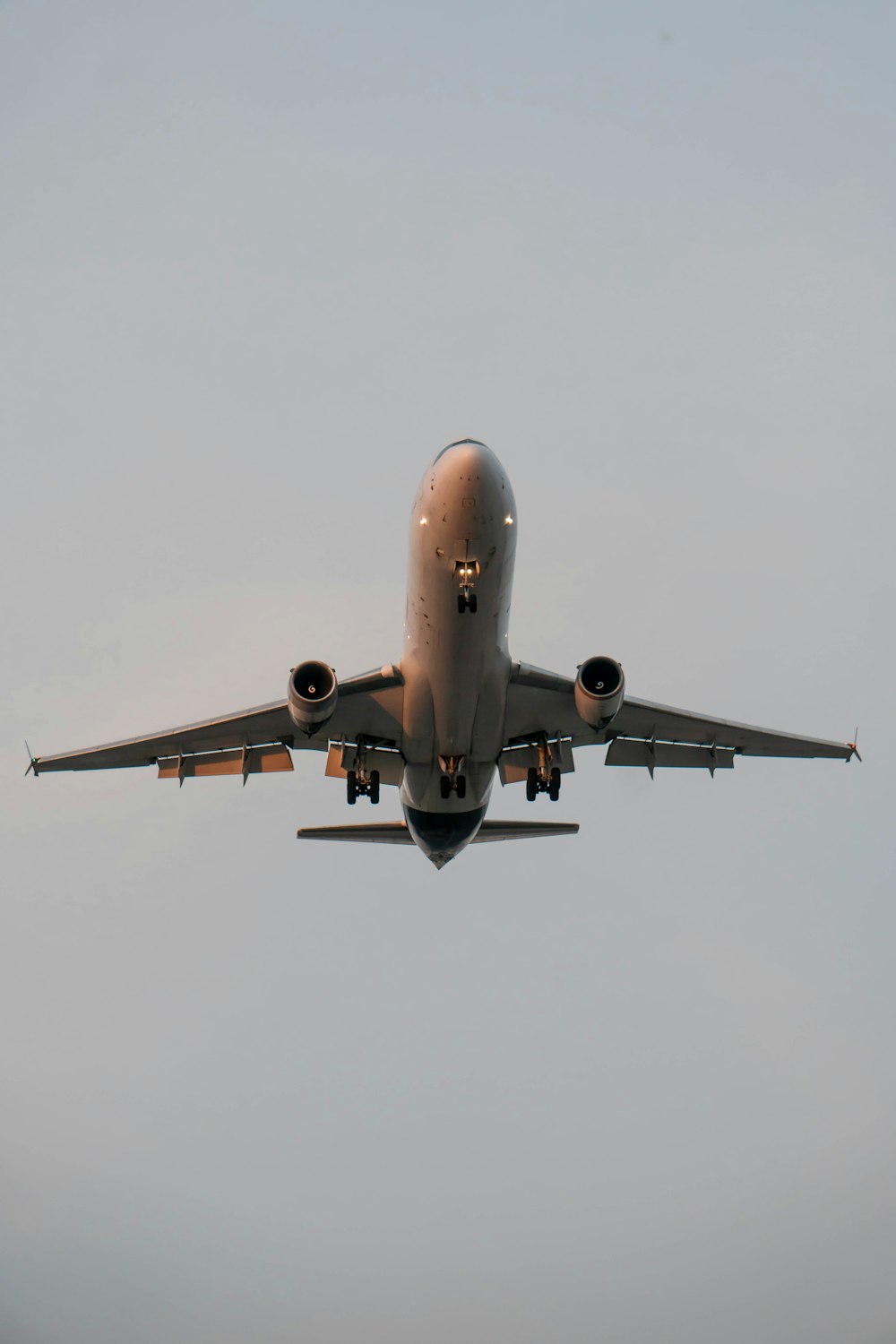 a large jetliner flying through a cloudy sky