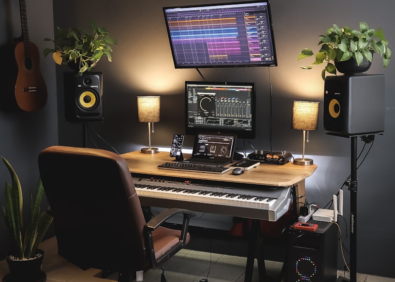 Desk setup with monitor and input devices