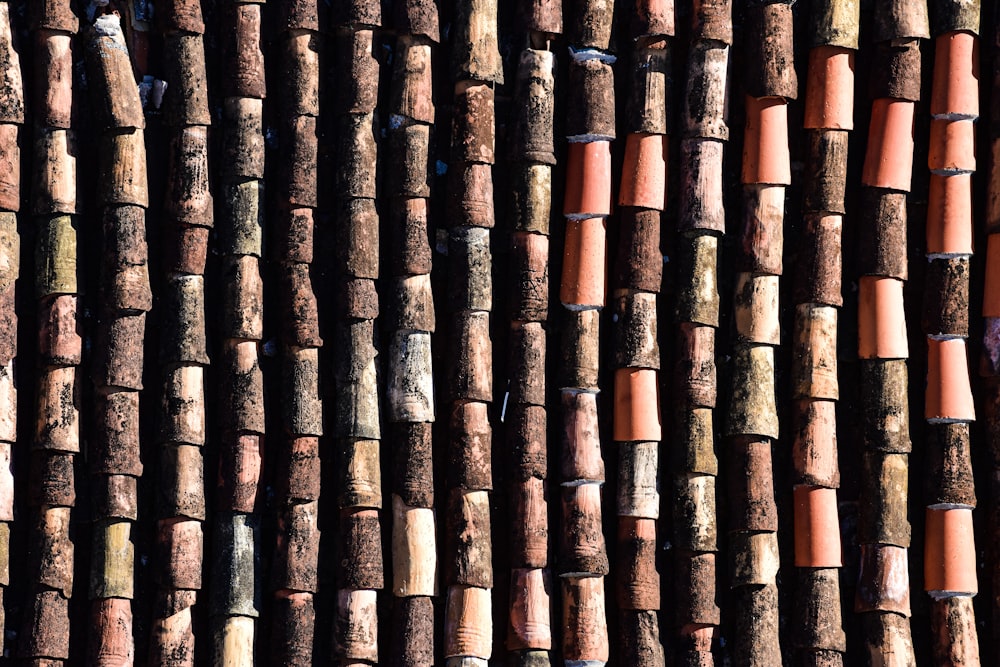 a close up of a roof made of clay tiles