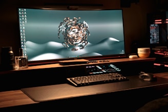 a computer monitor sitting on top of a desk