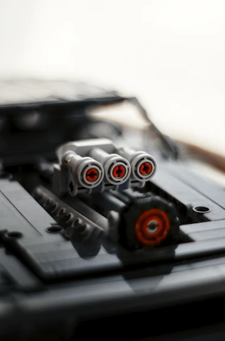 Close-up of a LEGO robot designed by the team, showcasing intricate details.