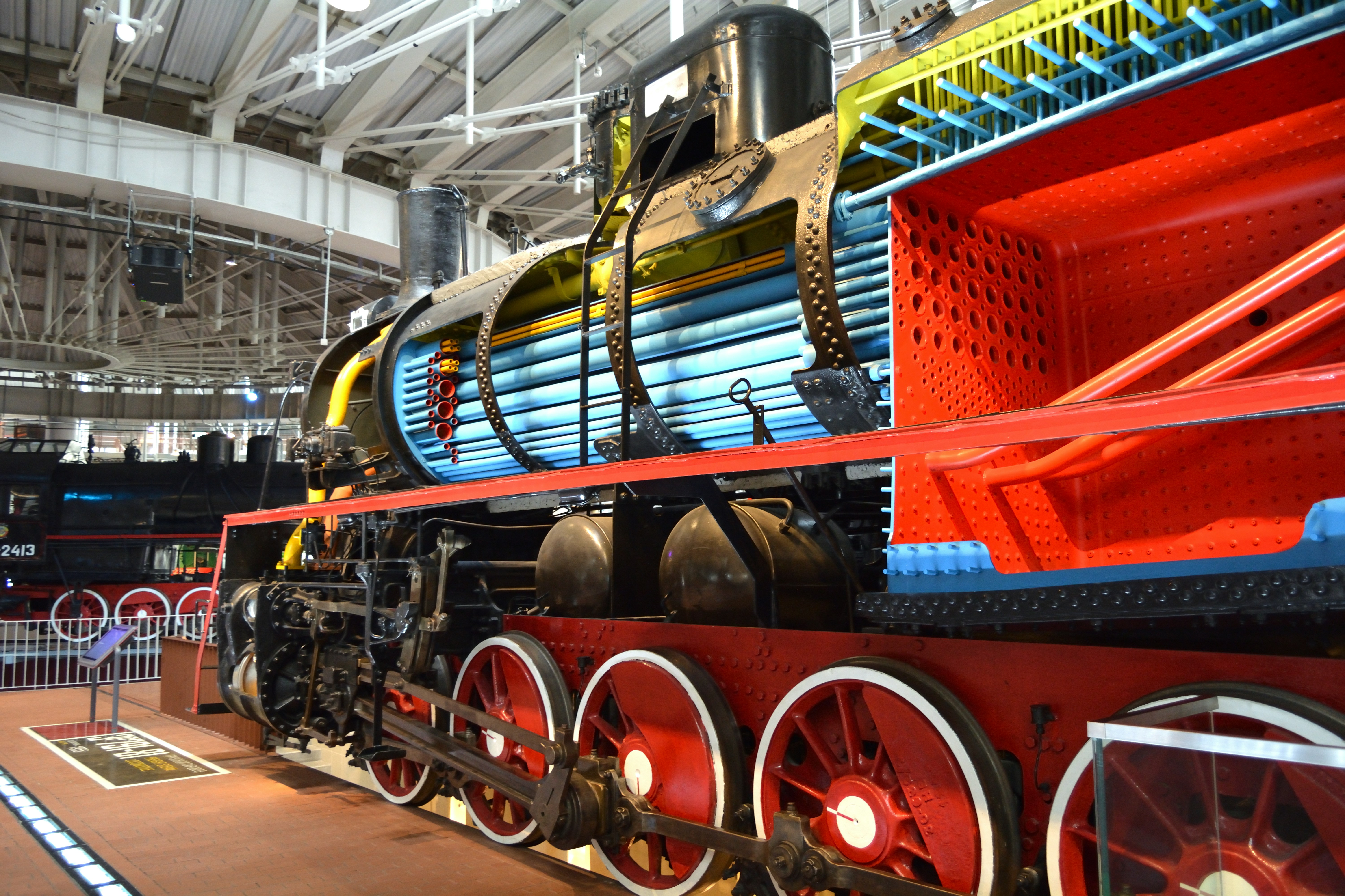 a train is on display in a museum