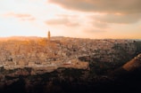 A panoramic view of an ancient Middle Eastern city at sunset.