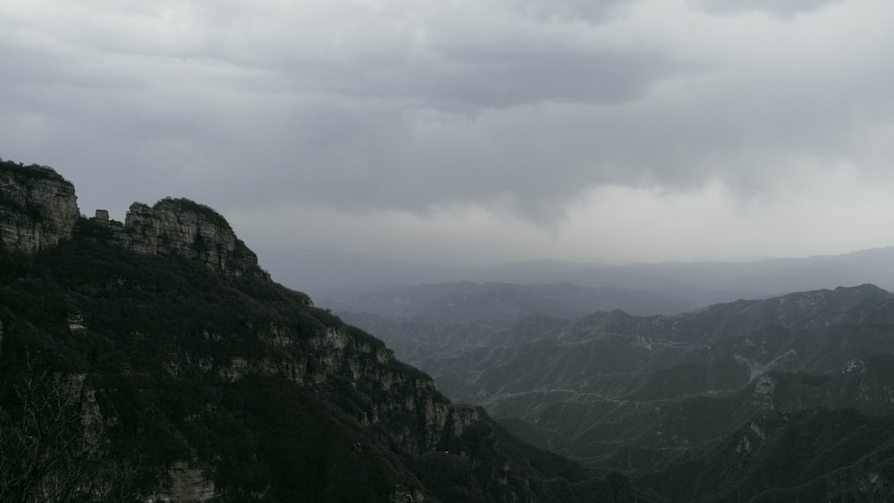 a view of a mountain range with a cloudy sky