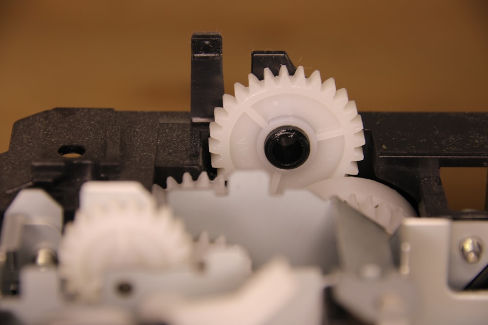 a close up of a machine with a gear on it