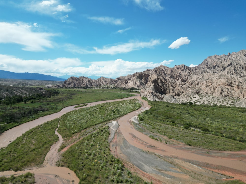 a river running through a lush green valley