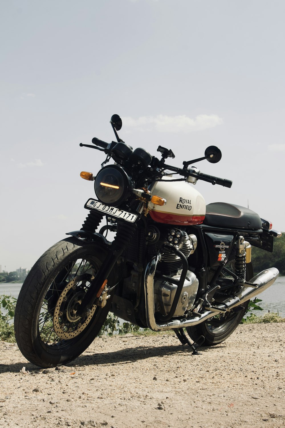 a motorcycle parked on the side of the road