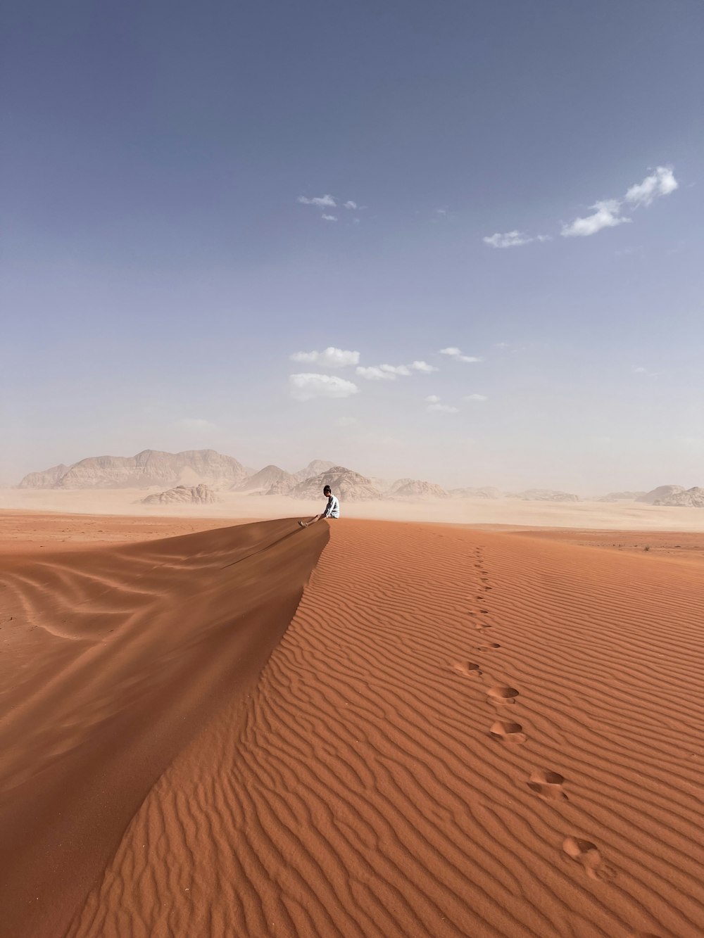 a person standing on top of a sandy dune