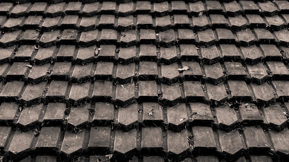 a black and white photo of a tiled roof