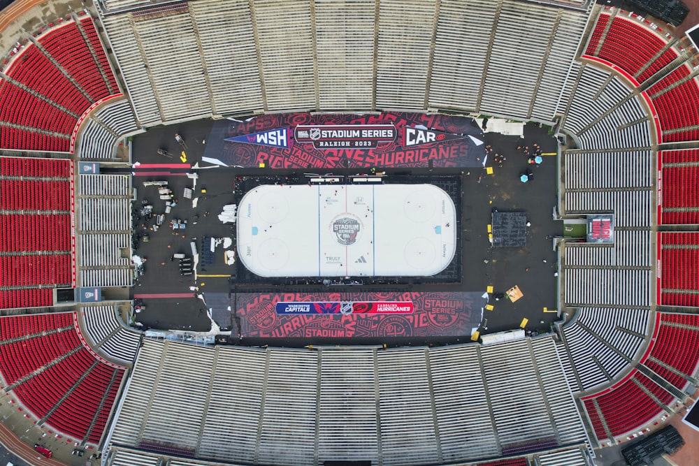 an aerial view of a hockey stadium from above