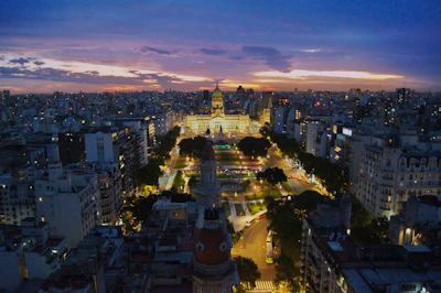 City center view from a superior room window at dusk, showcasing Elbasan’s vibrant streets.
