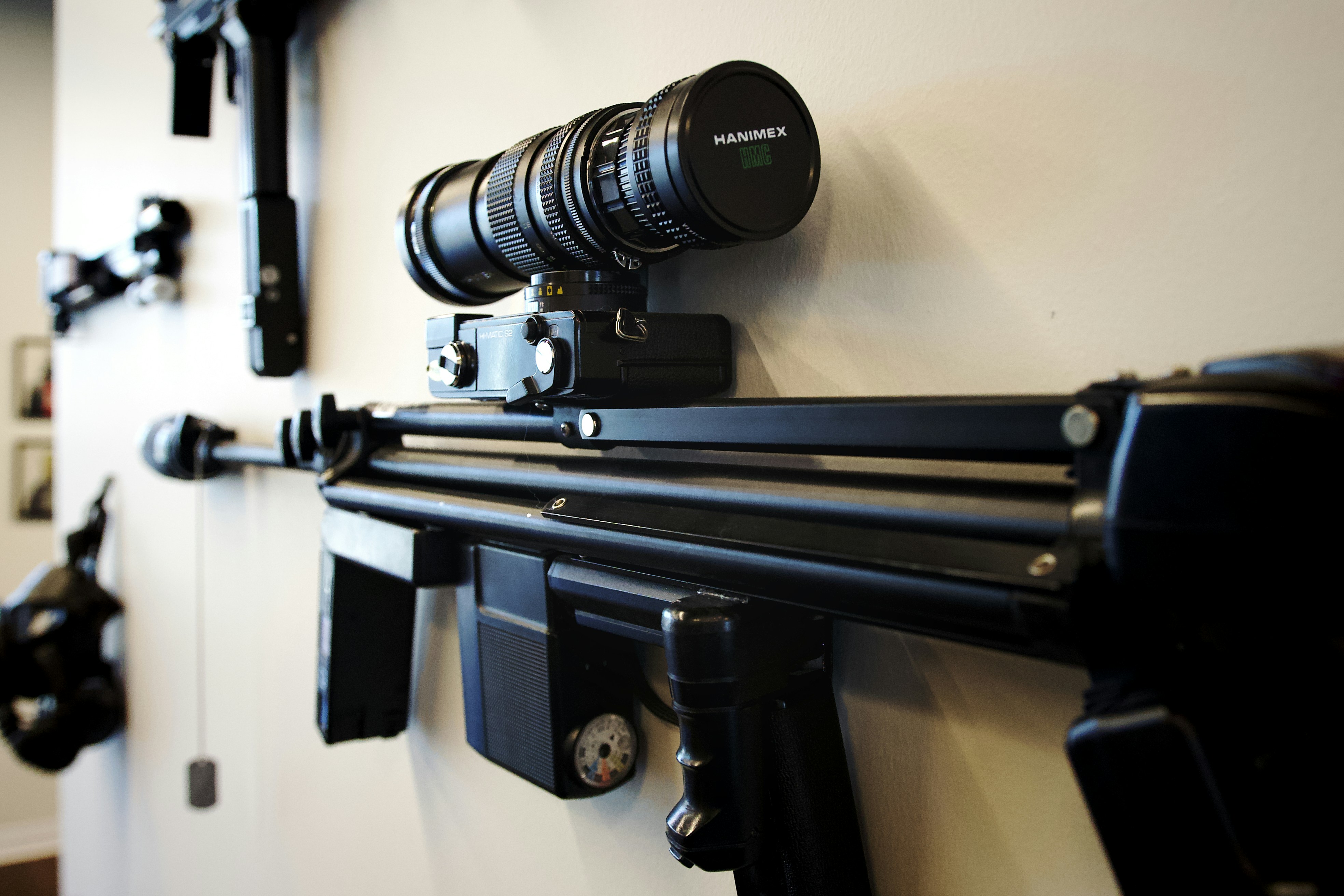 a camera mounted to a wall next to a camera