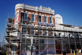 a large building with scaffolding around it