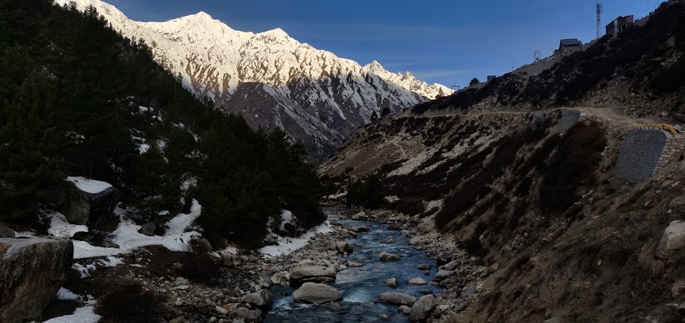 a river running through a valley surrounded by mountains