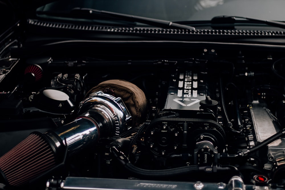 a close up of the engine of a car