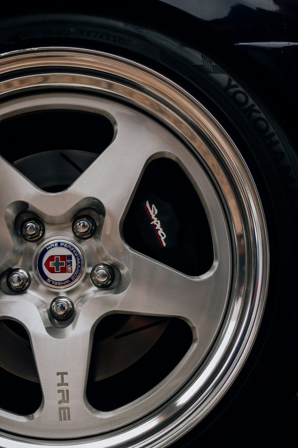 a close up of a tire on a car