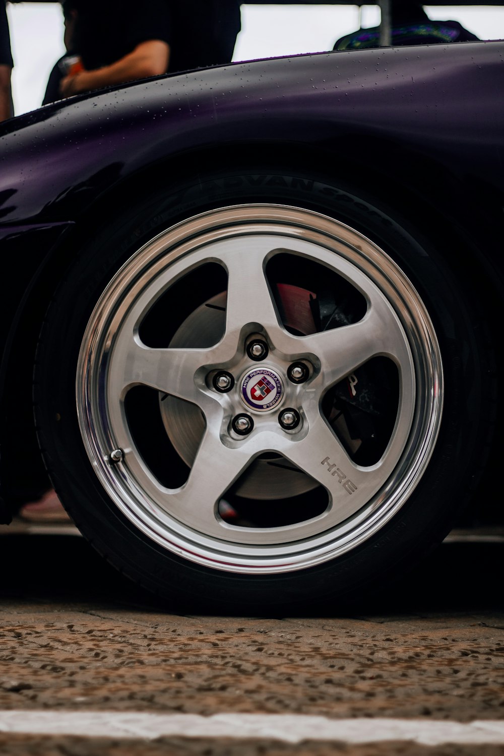 a close up of a car wheel on a car