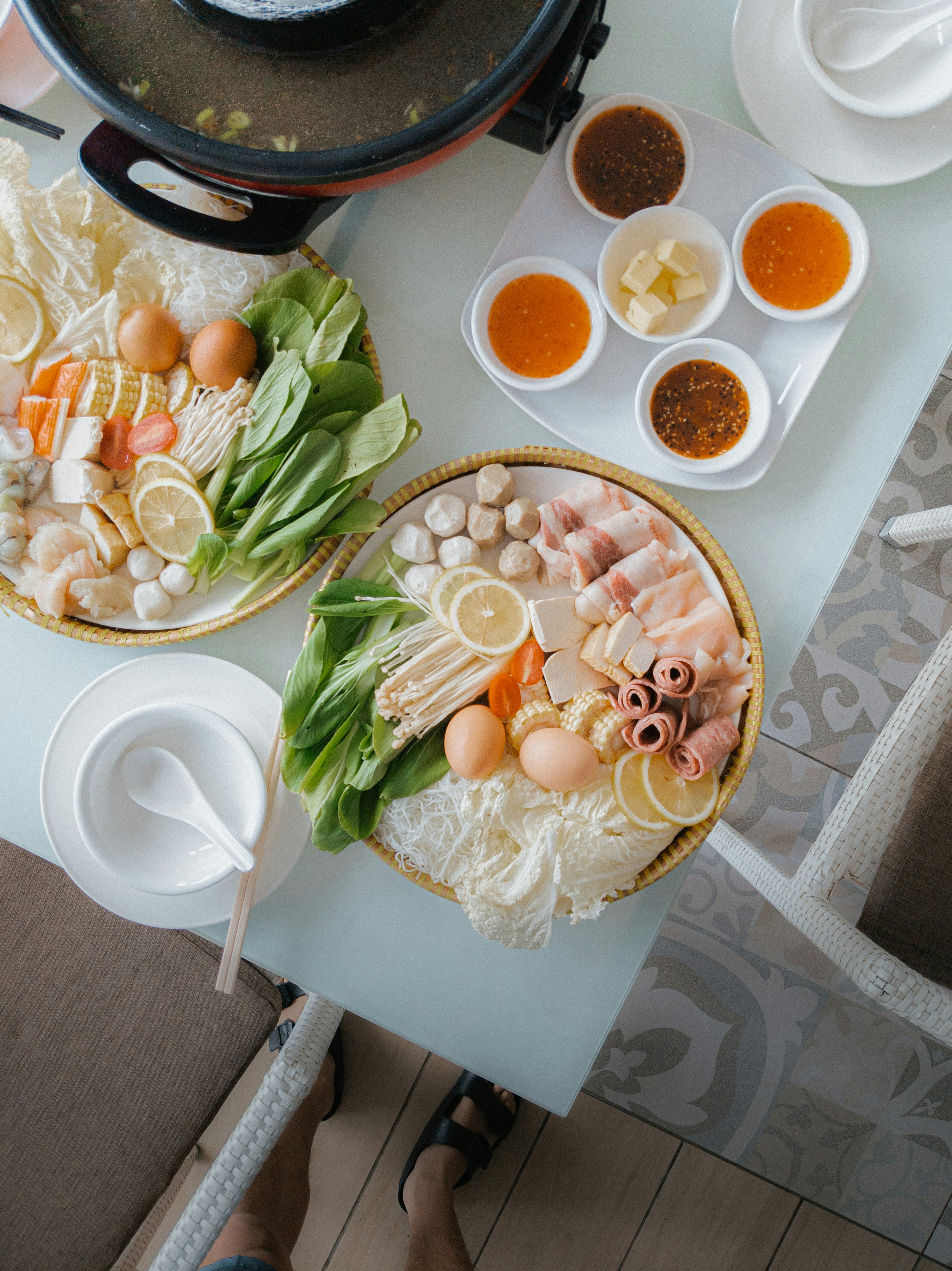 a couple of plates of food on a table