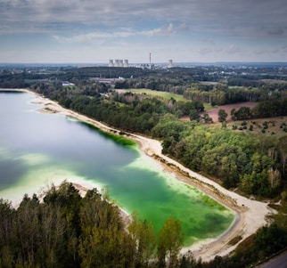 a large body of water surrounded by trees