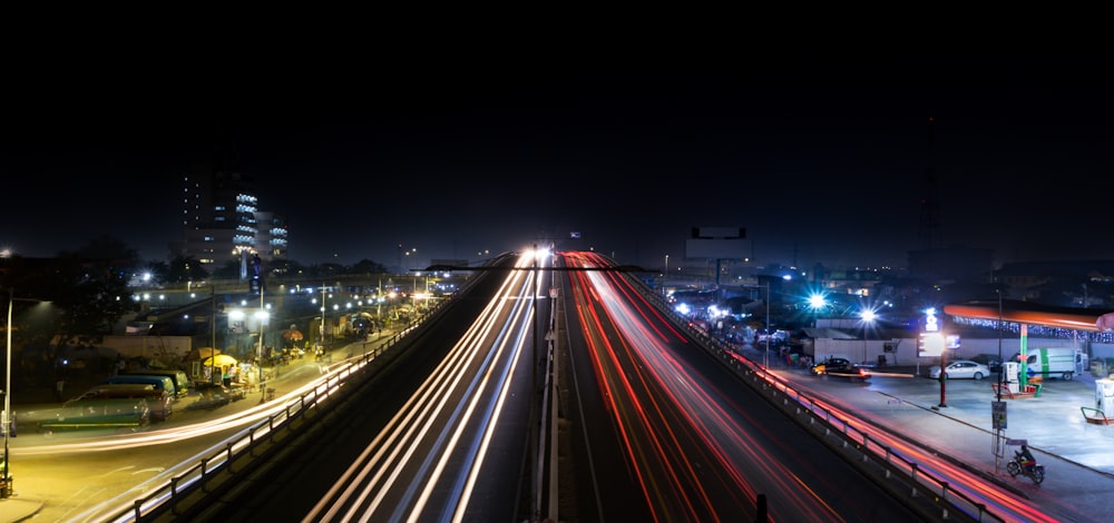 a night time view of a city street