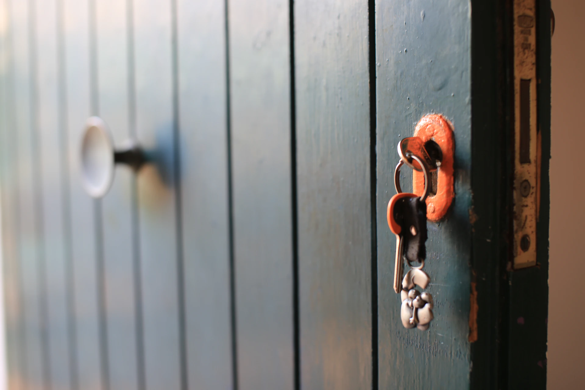 a close up of a door with a bunch of keys on it