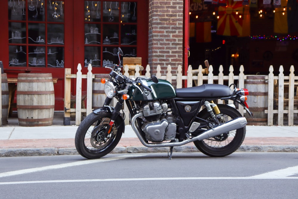 a motorcycle parked on the side of the road