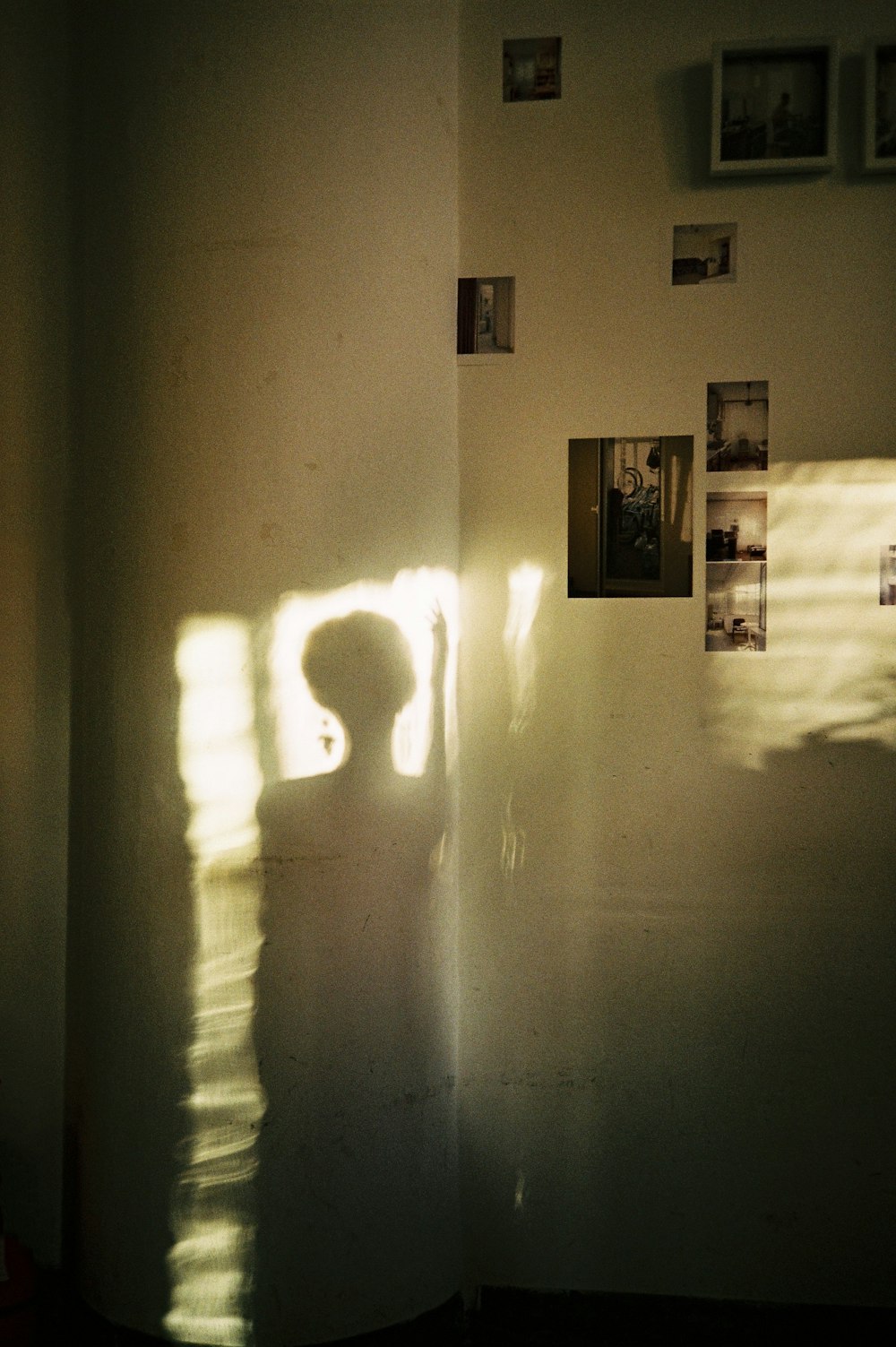 the shadow of a person's head on a wall