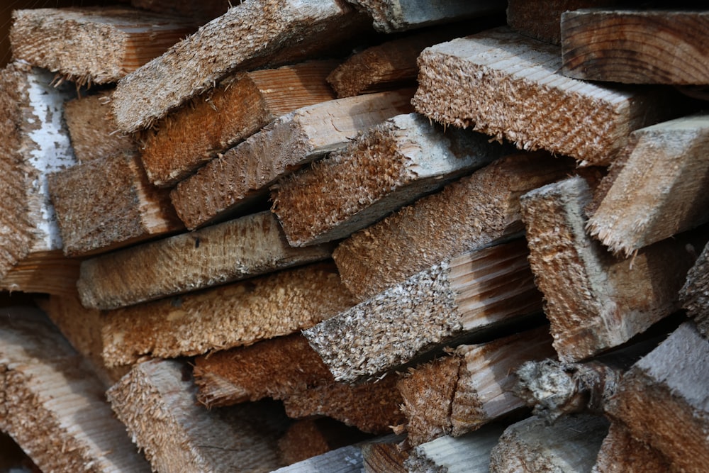 a pile of wood that has been cut in half