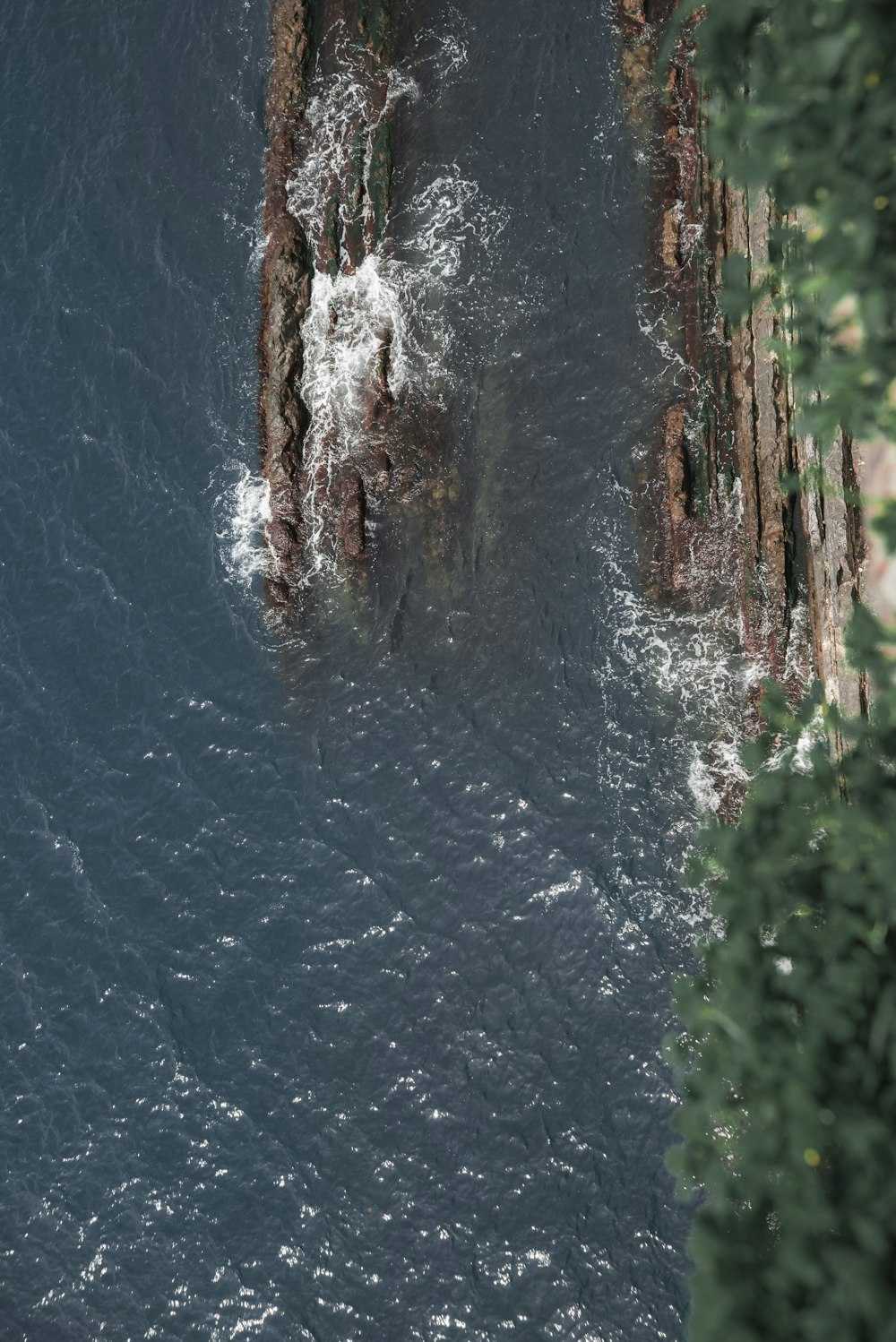 an aerial view of a body of water