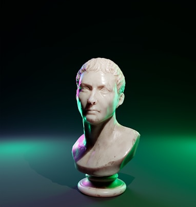 a bust of a man in a green light