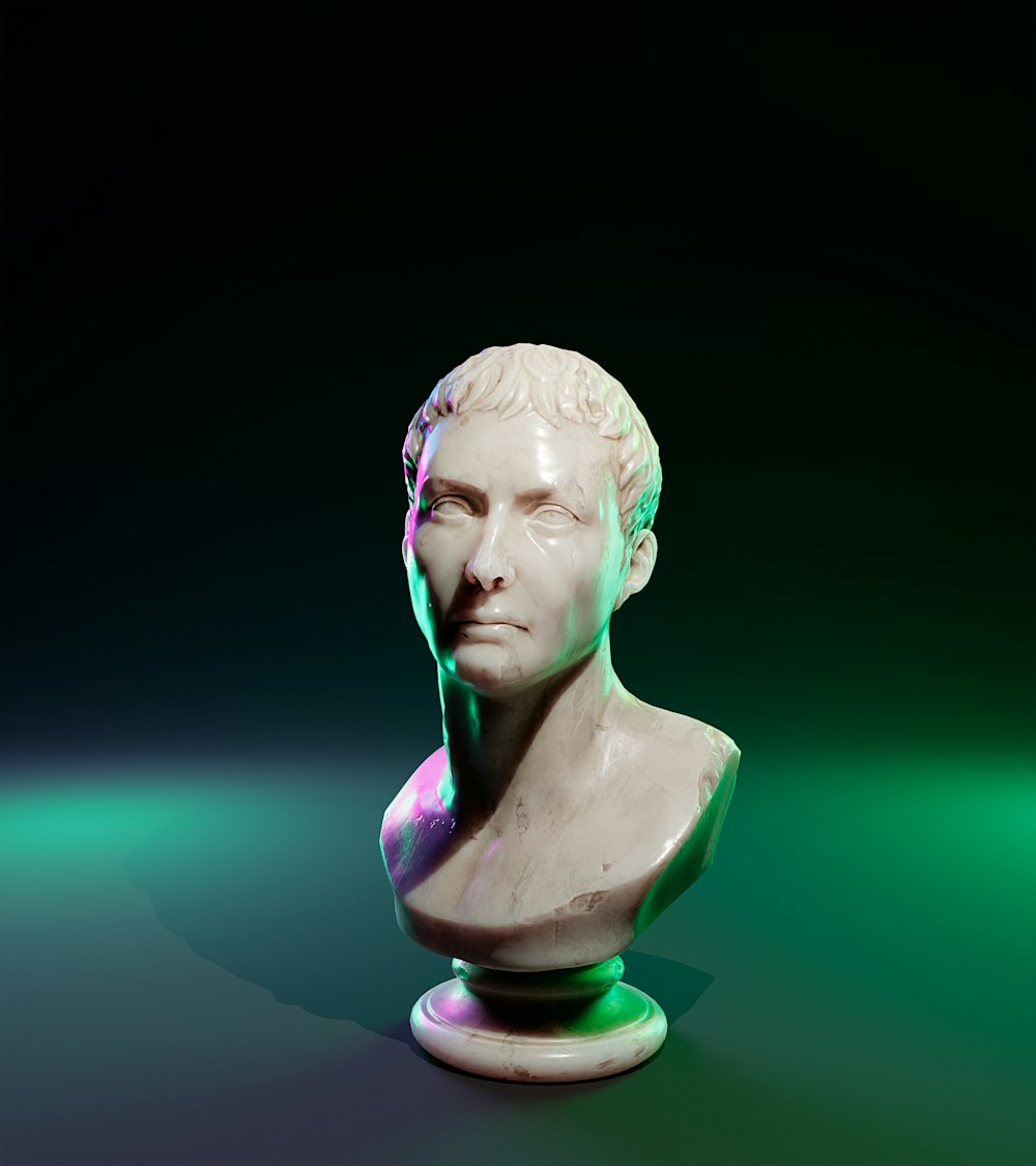 a bust of a man in a green light