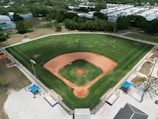 An aerial view of a well-maintained turf facility.